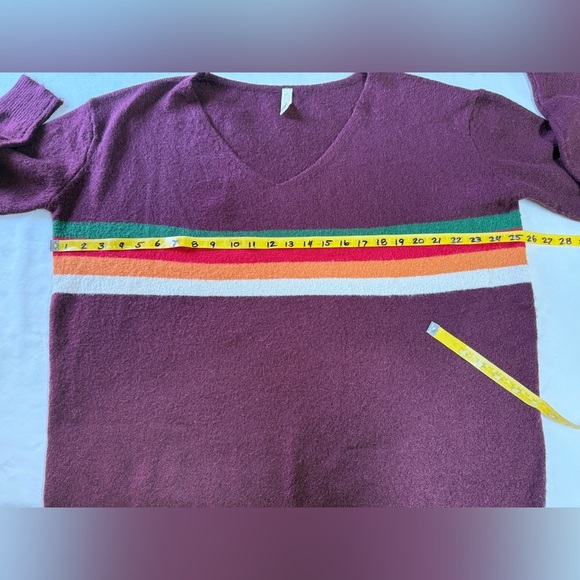 WISHLIST Deep eggplant with rainbow stripe V neck sweater size M/L. - Picture 11 of 12
